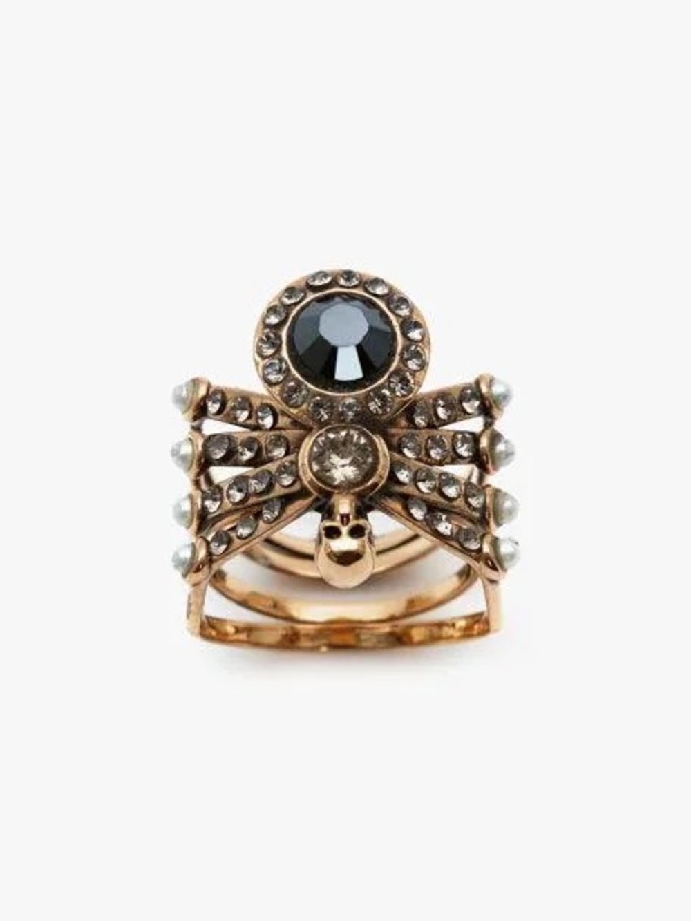 Alexander McQueen Gold-Tone Ring with Black Crystal Accent - Women Jewelry